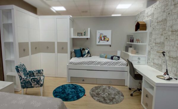 Dormitorio juvenil lacado blanco y arena