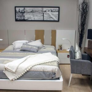 Tienda de muebles en vitoria Alcon mobiliaria Dormitorio de matrimonio en madera de roble y lacado blanco