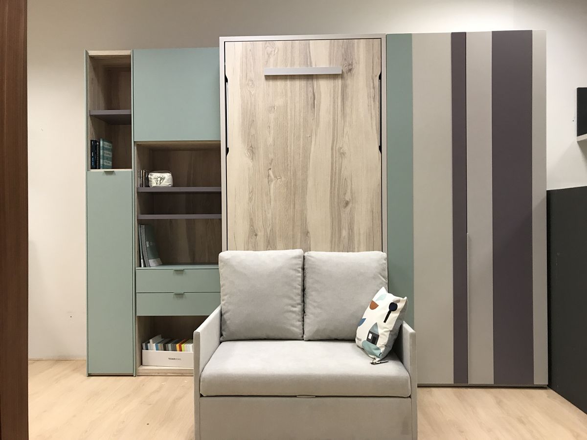 Dormitorio juvenil con cama abatible y sofá - Alcon