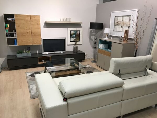 Salon completo moderno en madera roble y lacado